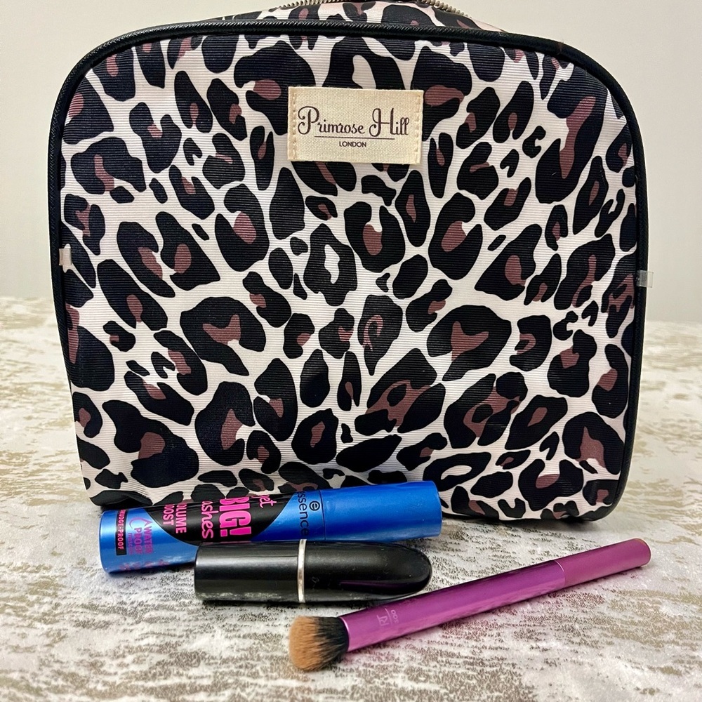 Primrose Hill Leopard Print Cosmetic Bag – Black, White & Brown